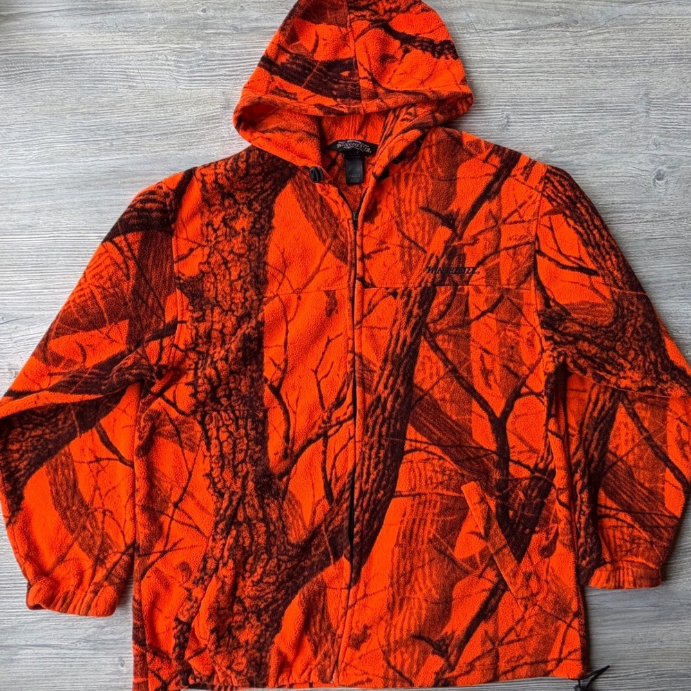 Winchester Blaze Orange Camo Fleece Hoodie Mens Large Hunting Jacket Gorpcore